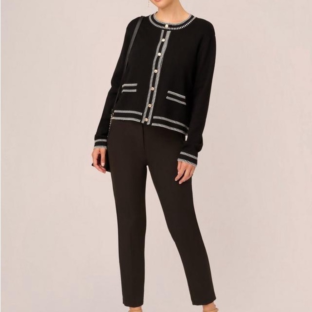 Adrianna Papell Black and White Cardigan with Button Accents - Picture 2 of 12